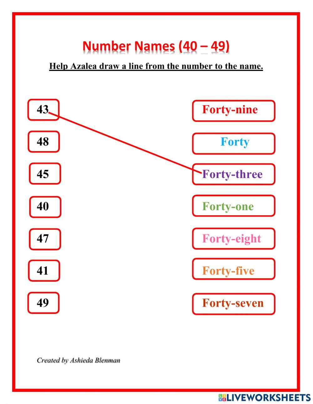 Number Names 40-49