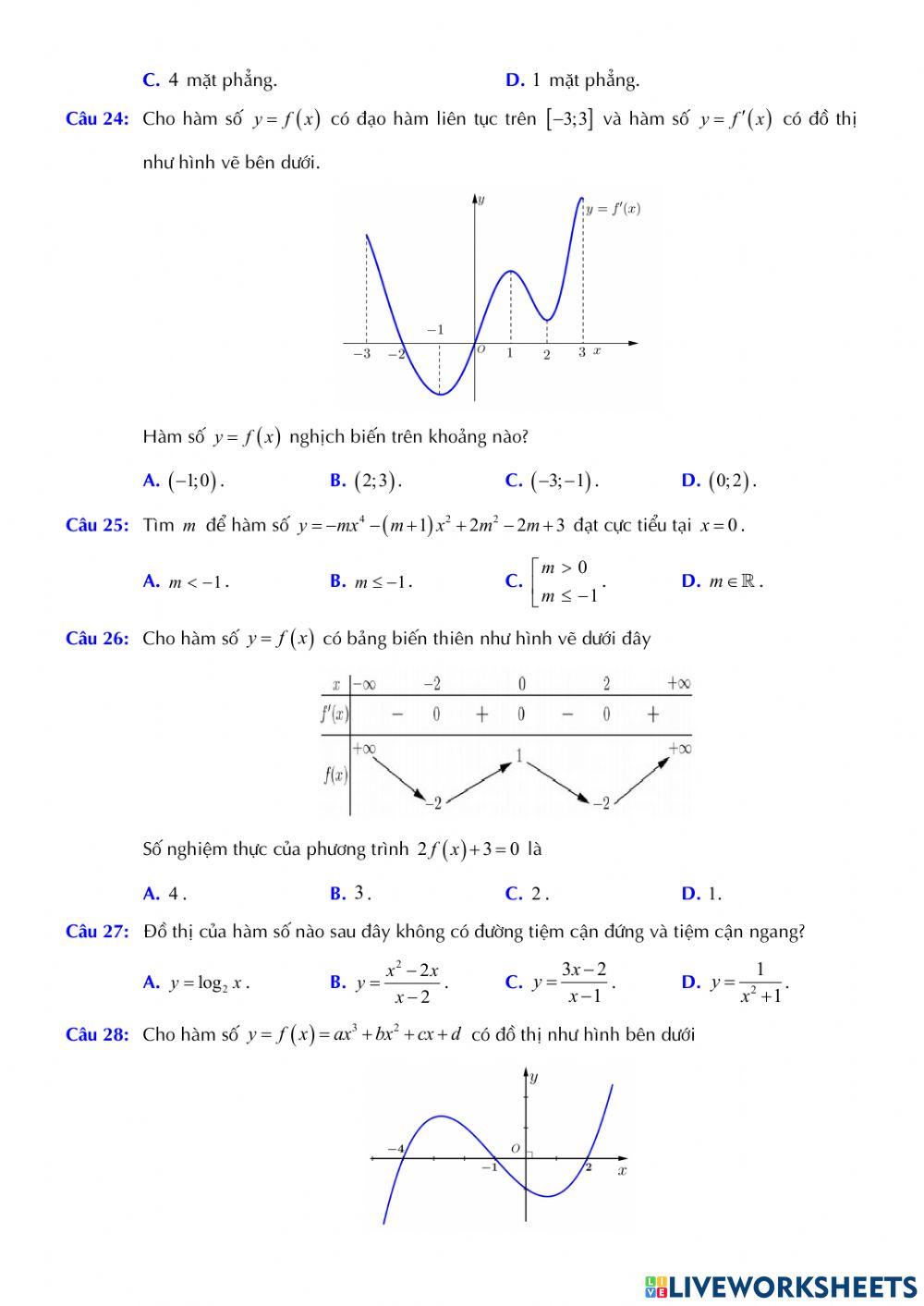 Toán 12 - Kiểm tra GK1 - Đề số 07