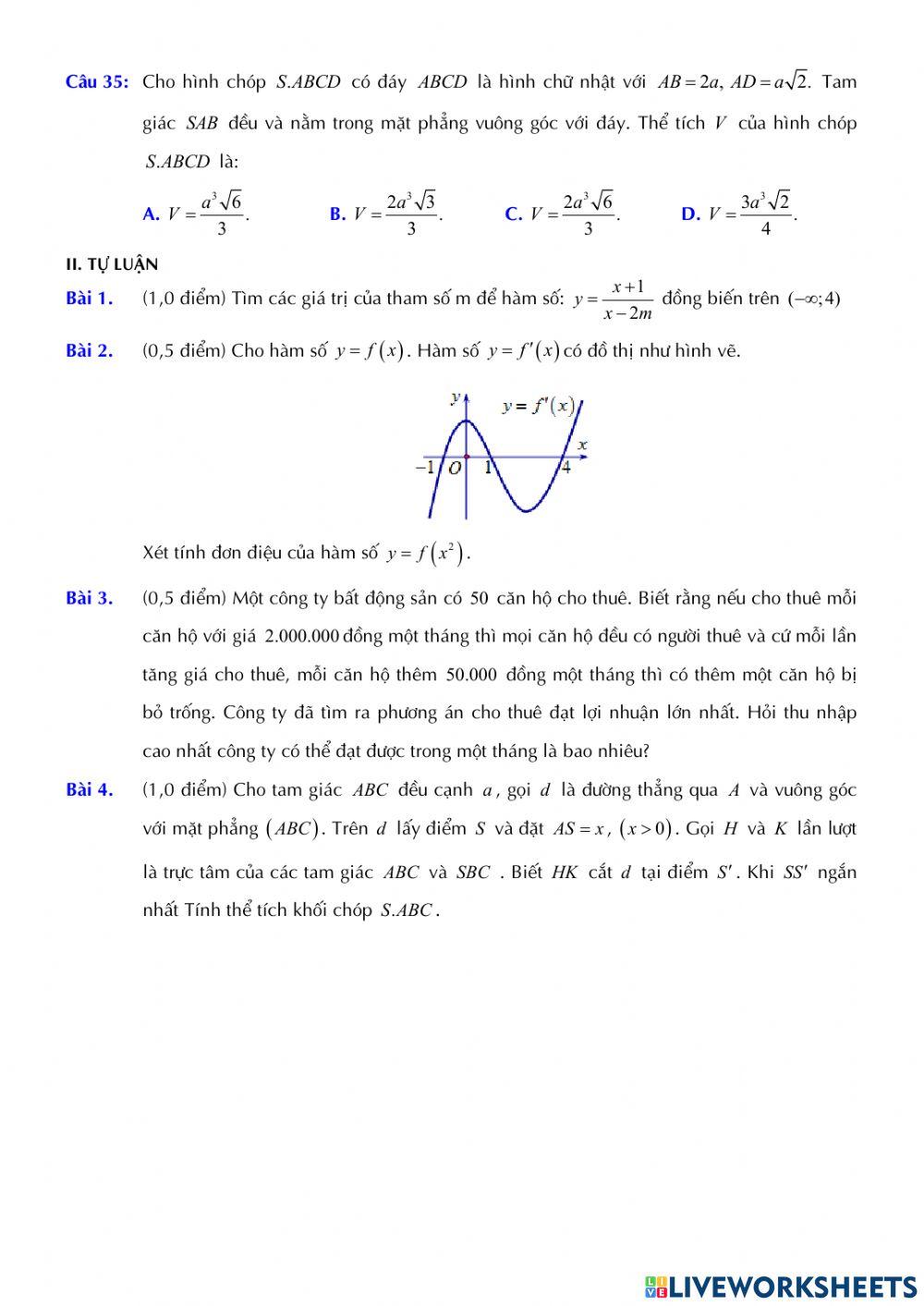 Toán 12 - Kiểm tra GK1 - Đề số 07
