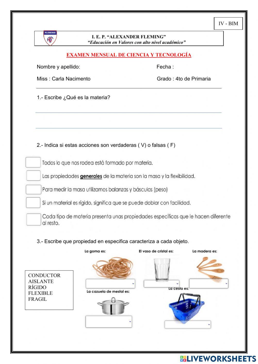 Examen mensual de ciencia y tecnologia