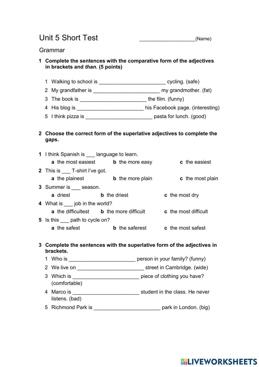 Short Test Unit 5 Form 7