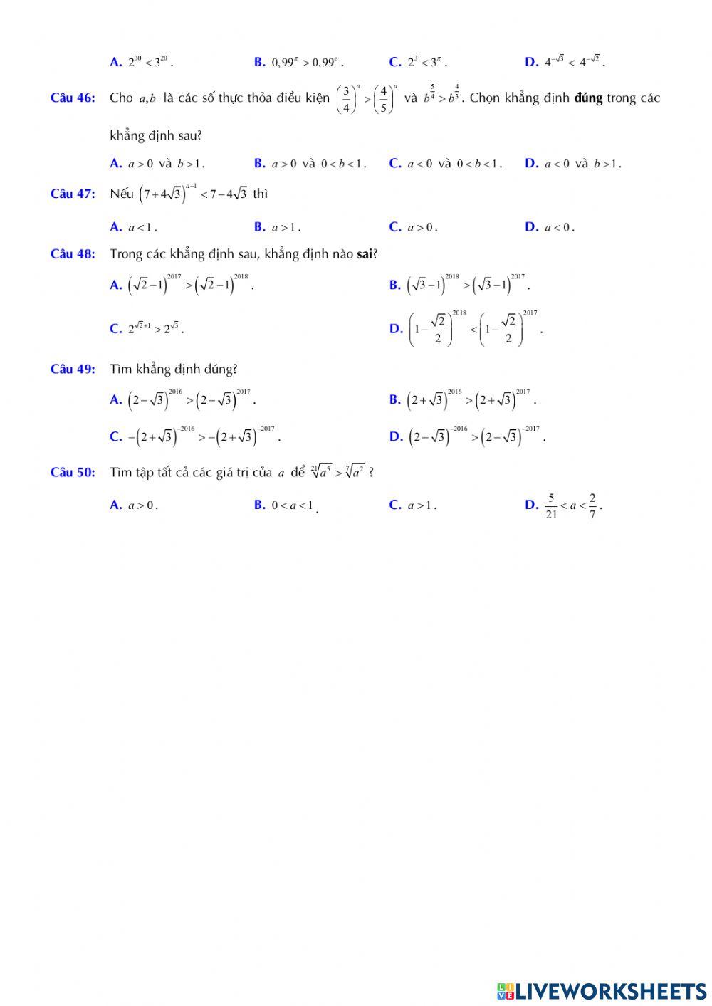 Giải tích 12 - Chườn 2 - Bài 1. Lũy thừa