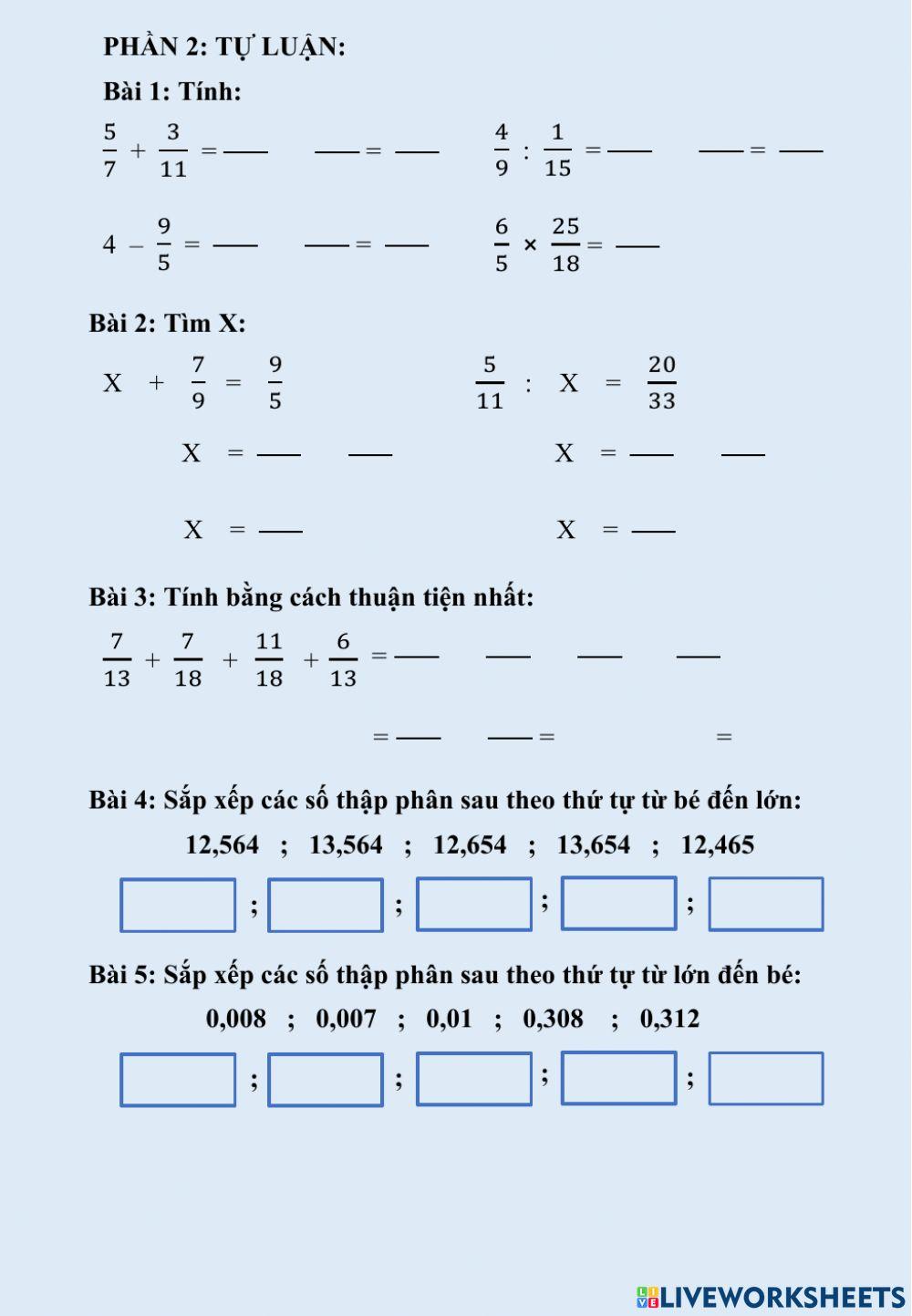 Toán 5 - Ôn tập cuối kì 1