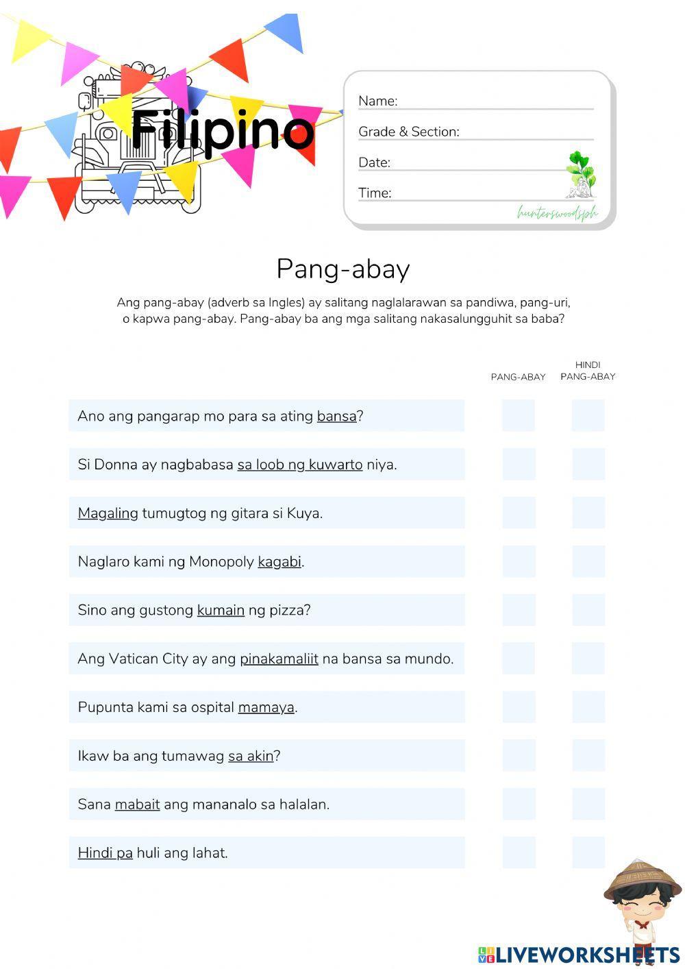 Pang-abay - HuntersWoodsPH.com Worksheet
