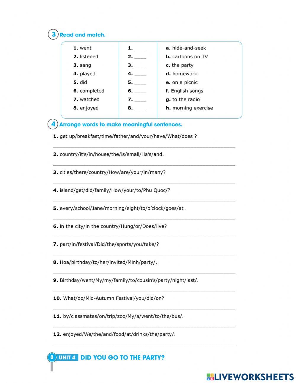 Unit 4: Did you go to the party?