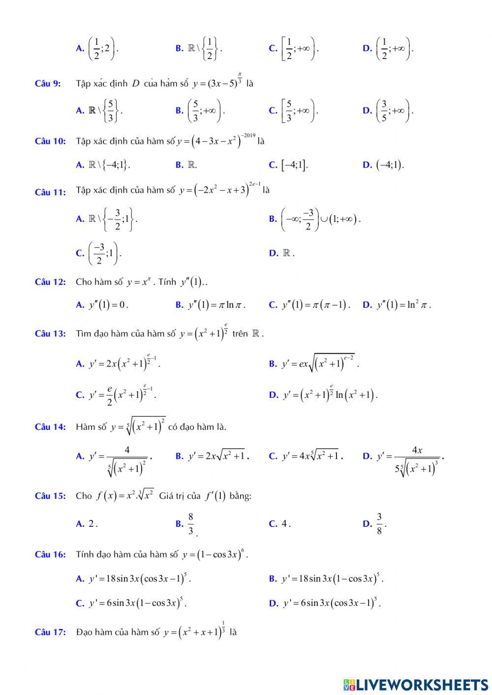 Giải tích 12 - Chương 2 - Bài 2. Hàm số lũy thừa