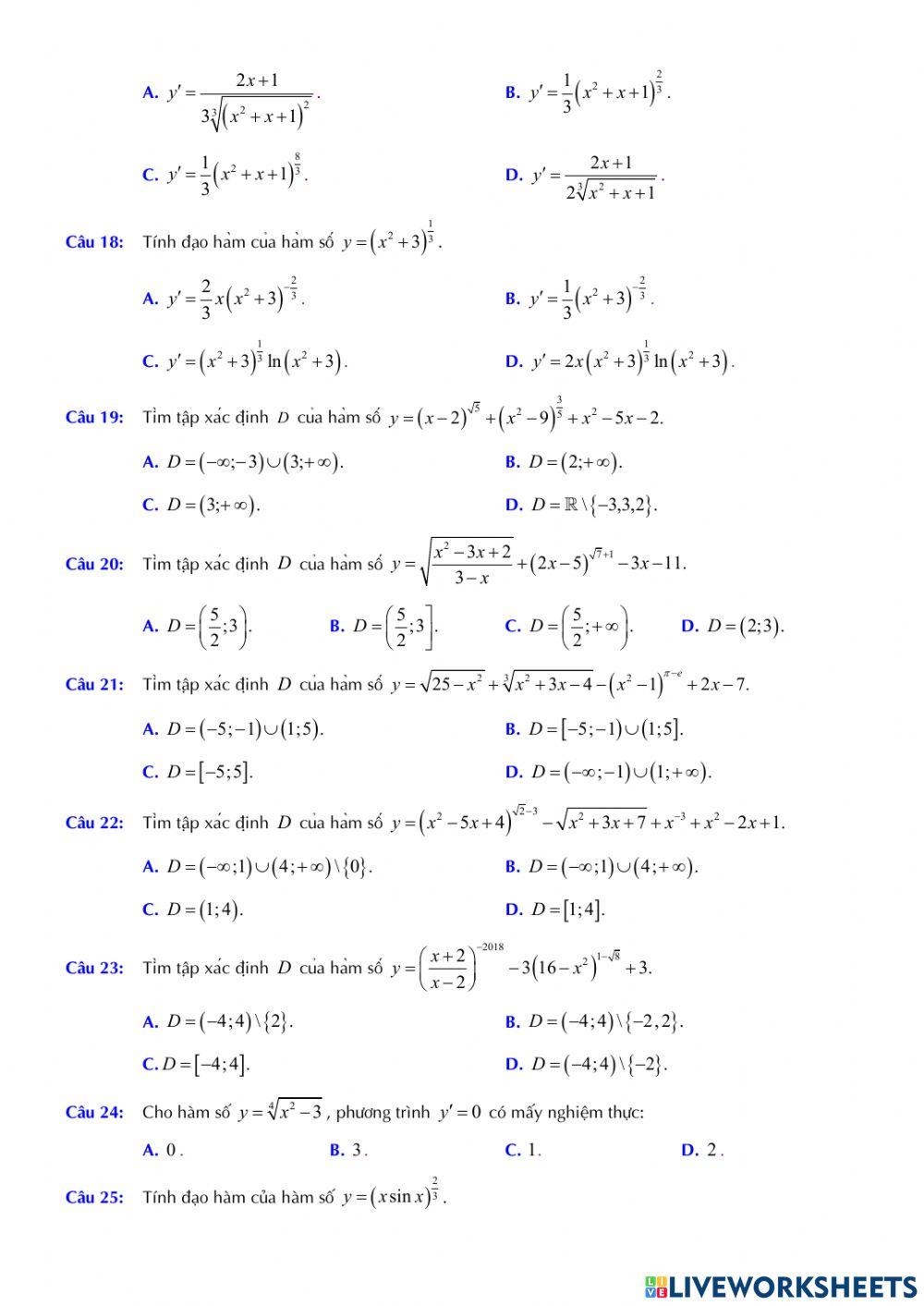 Giải tích 12 - Chương 2 - Bài 2. Hàm số lũy thừa