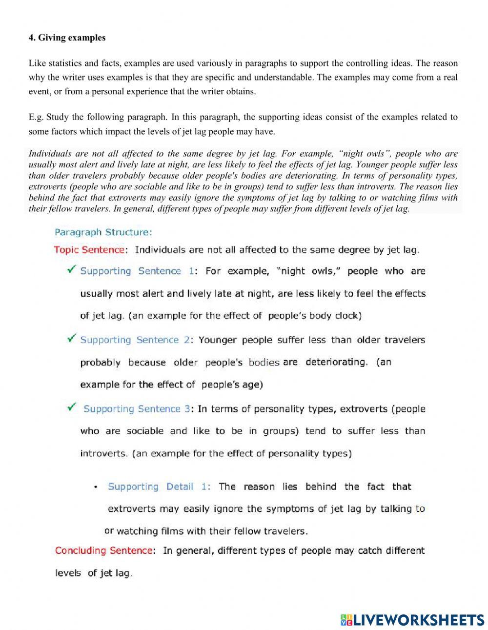 Writing supporting sentences