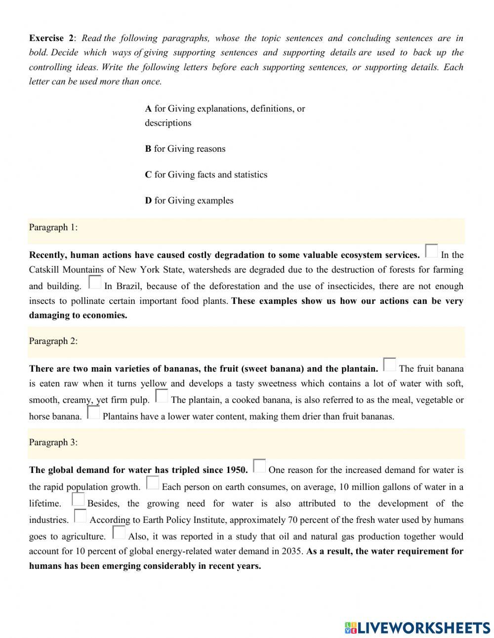 Writing supporting sentences