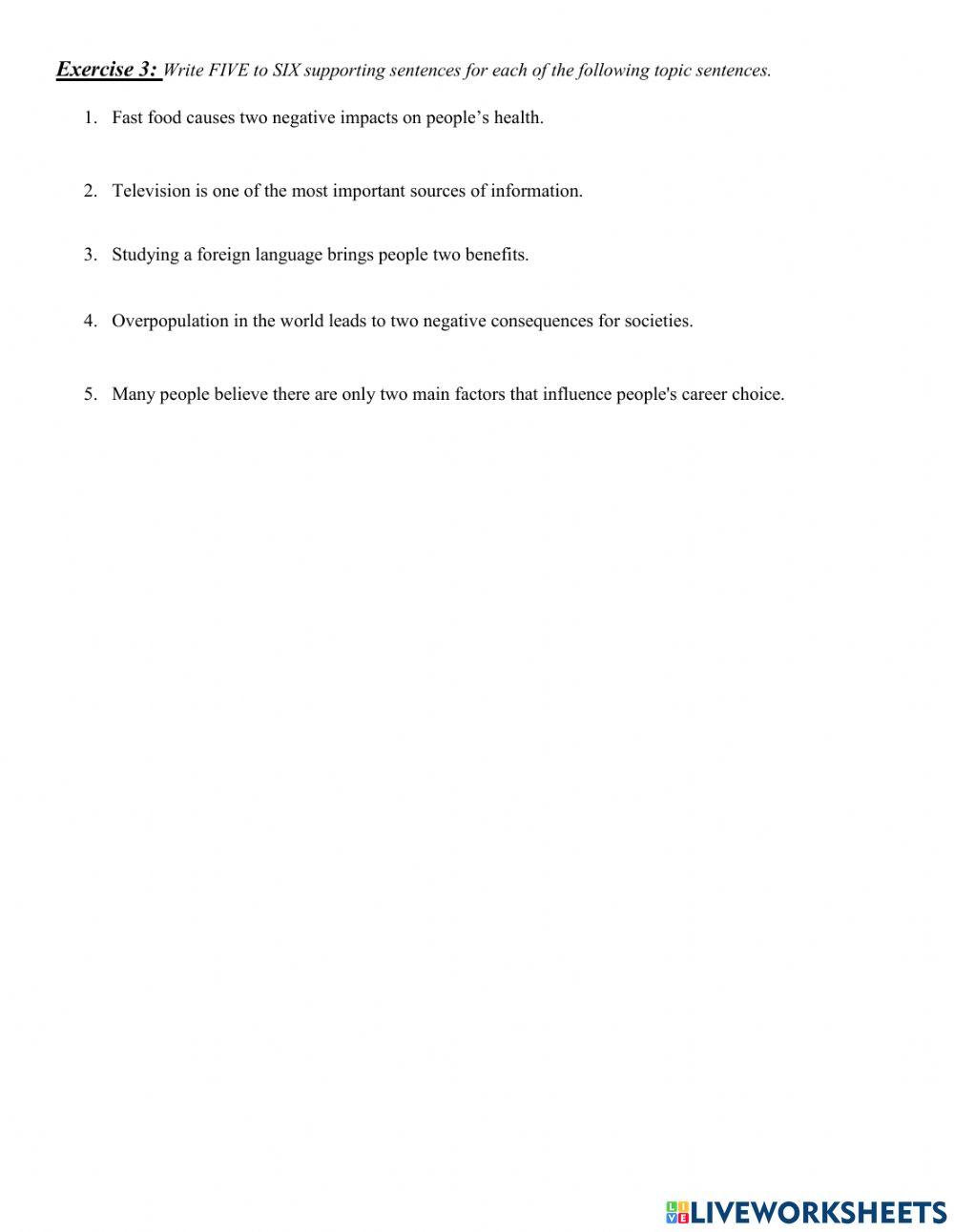 Writing supporting sentences