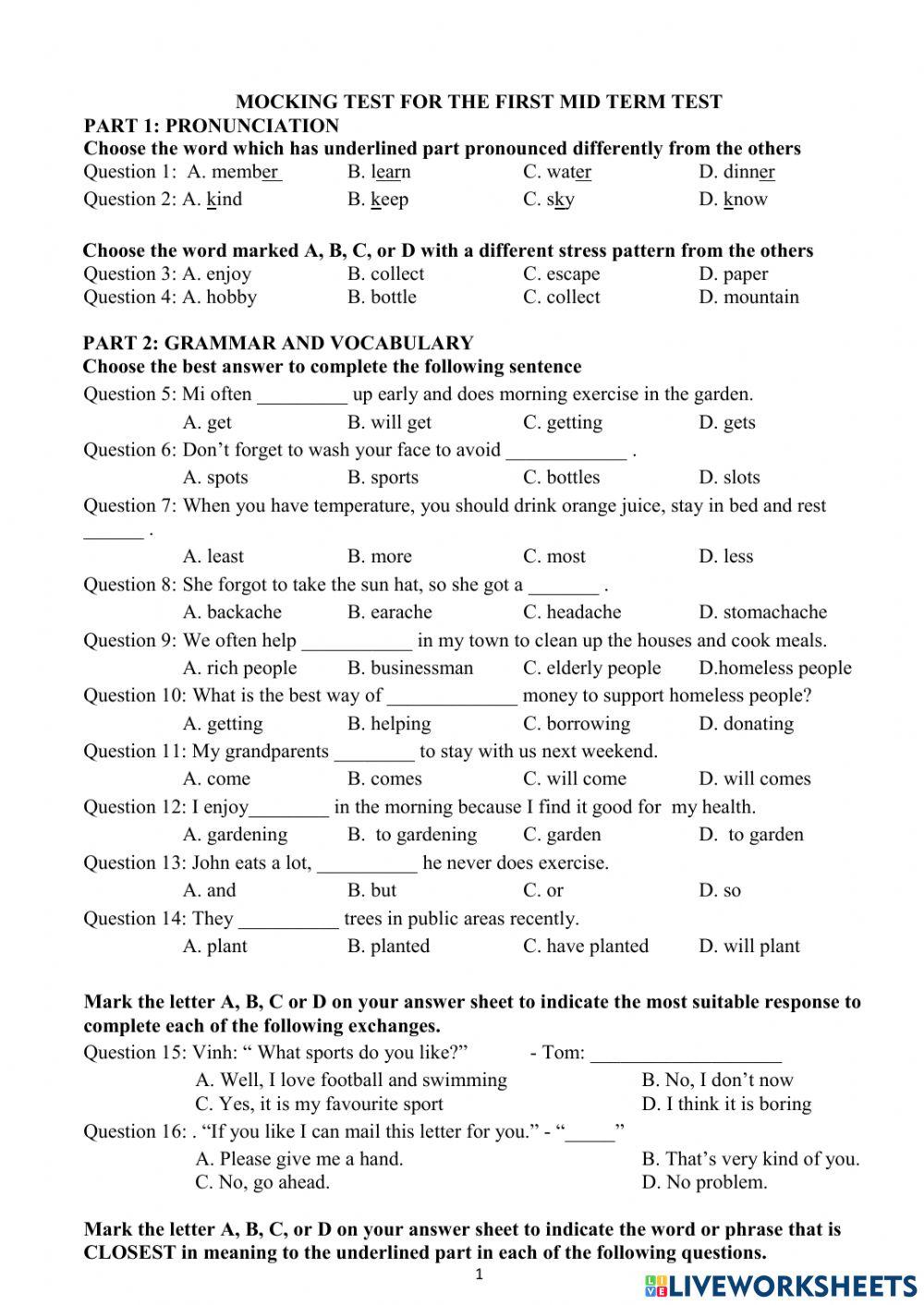 E7 - revision for 1st mid term test