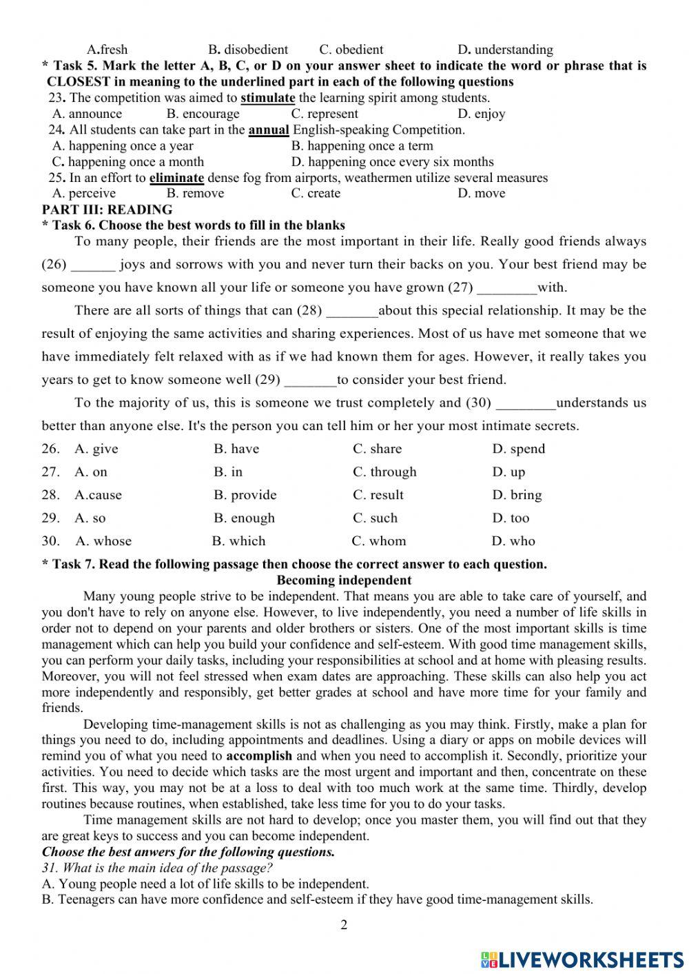 Sample test for 1st term EXAM – grade 11 (NO1)