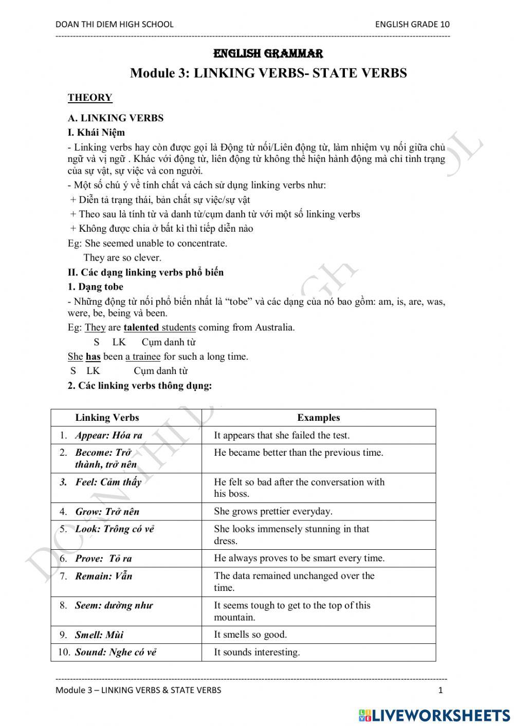 Linking-stative-action verbs Linking-stative-action verbs