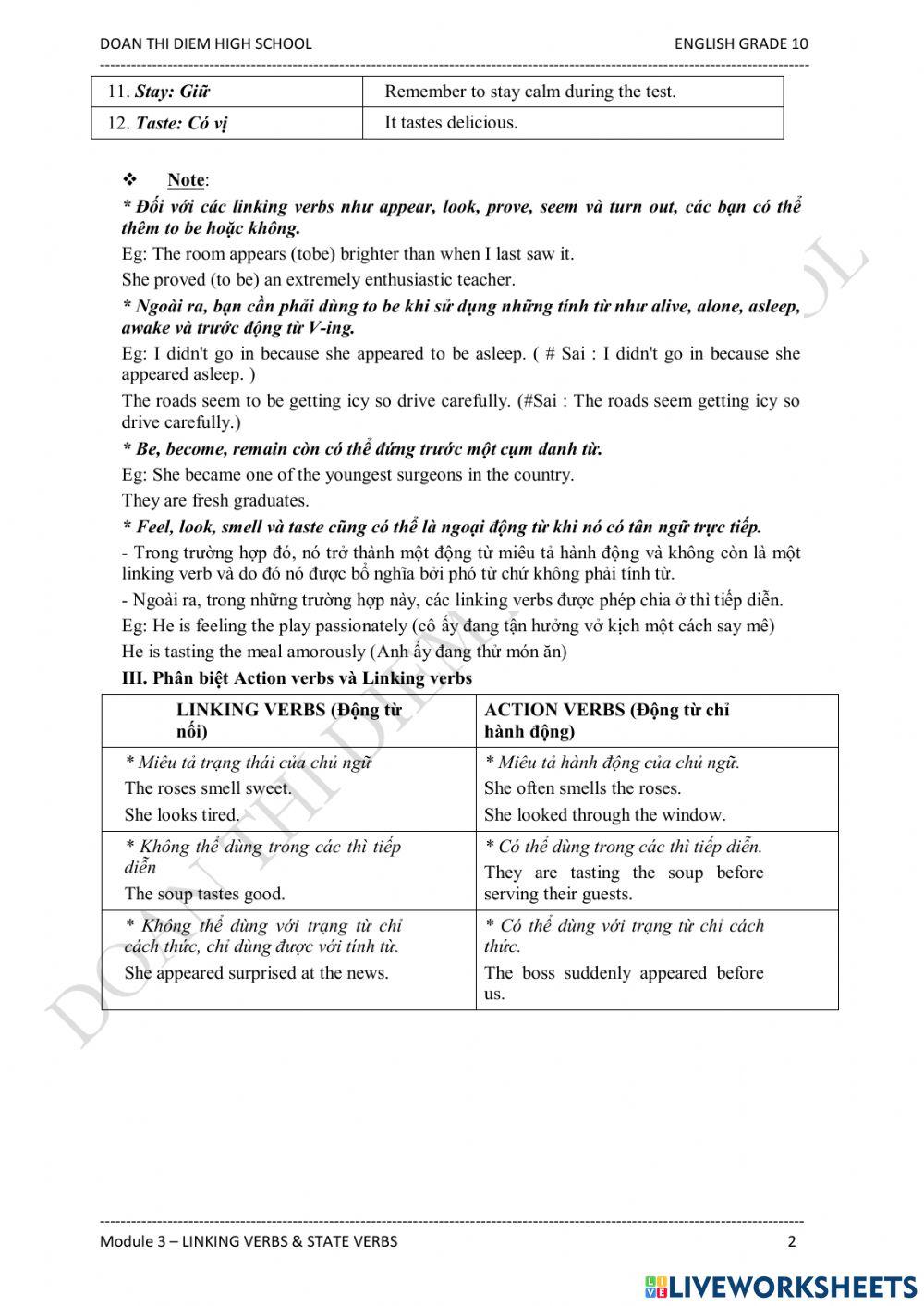 Linking-stative-action verbs Linking-stative-action verbs