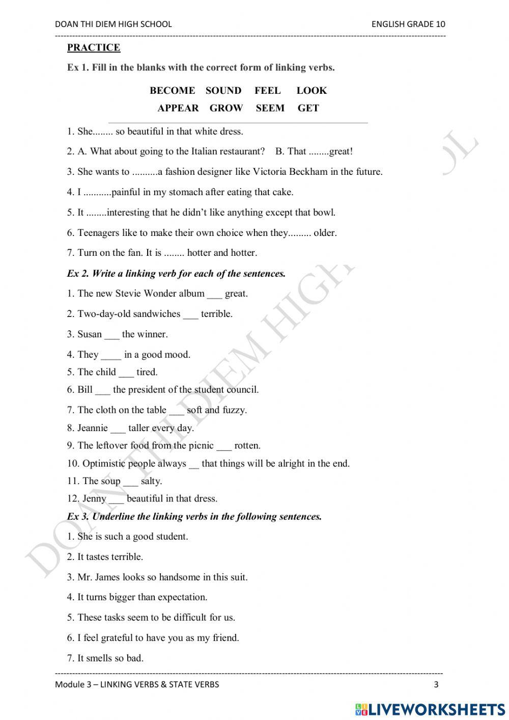 Linking-stative-action verbs Linking-stative-action verbs