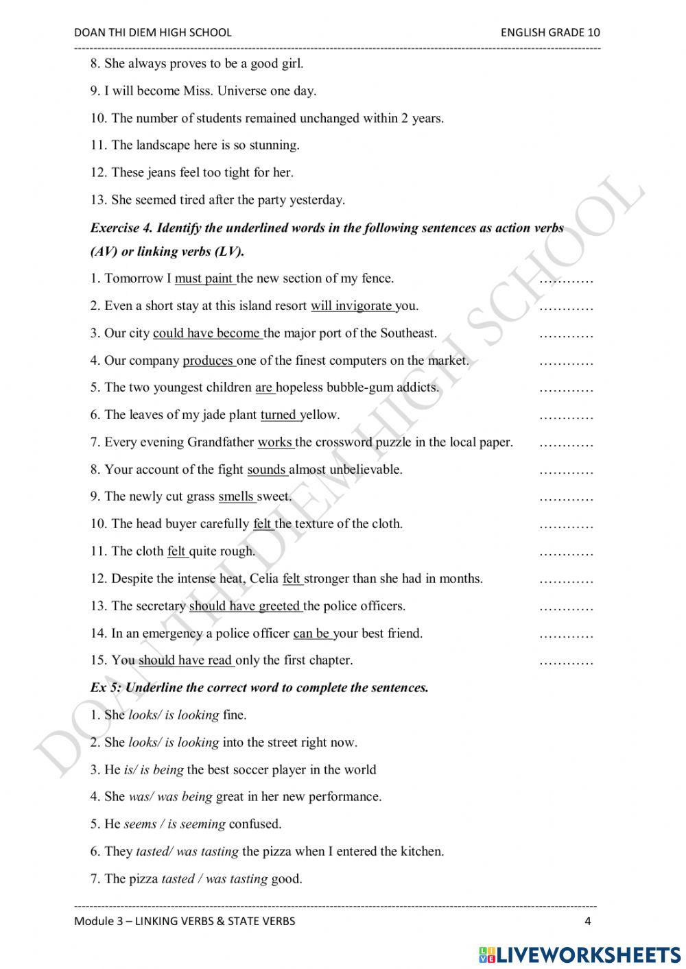 Linking-stative-action verbs Linking-stative-action verbs