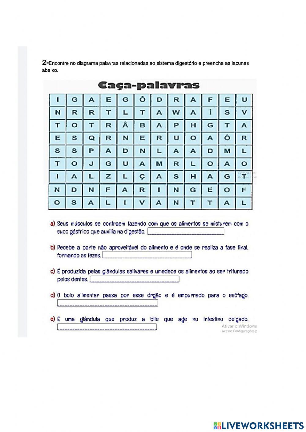 Sistema digestório atividade assíncrona de ciências