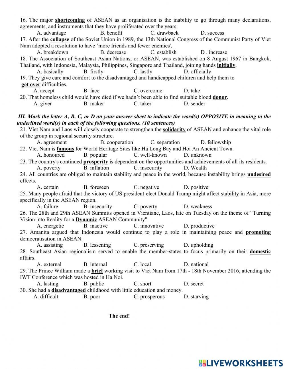 Revision for the 1st term test – no2 (grade 11)