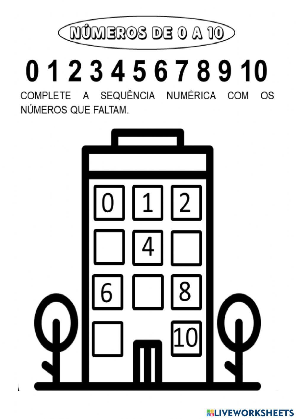 Complete a sequência numérica com os números que faltam.