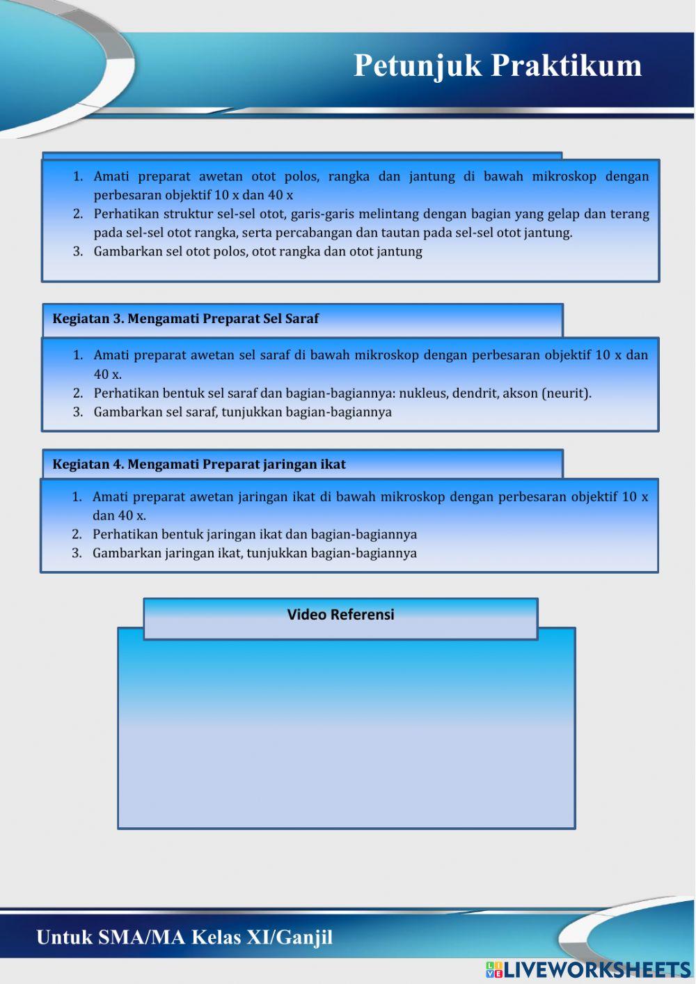 Petunjuk Praktikum Jaringan Hewan