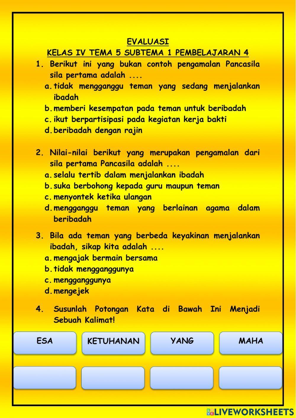 Evaluasi kelas iv tema 5 Subtema 1 Pembelajaran 4