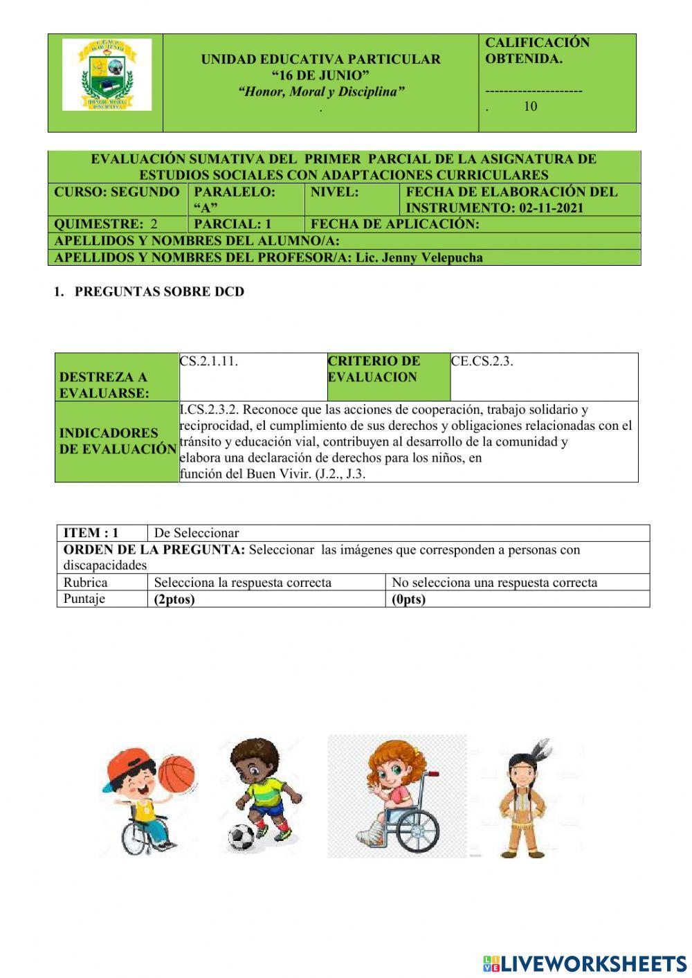 Evaluación con adaptaciones curriculares de estudios sociales
