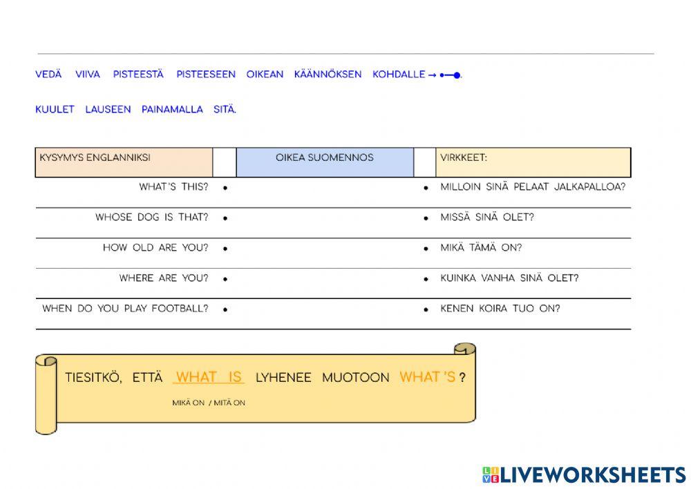 Kysymyssanojen harjoittelua (ENG)