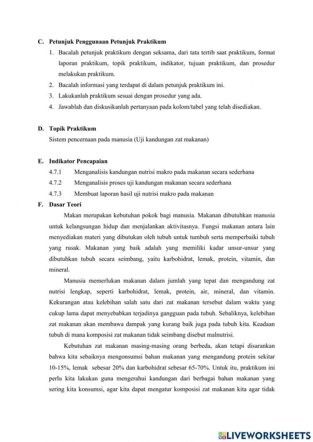 Petunjuk Praktikum Uji Kandungan Zat Makanan