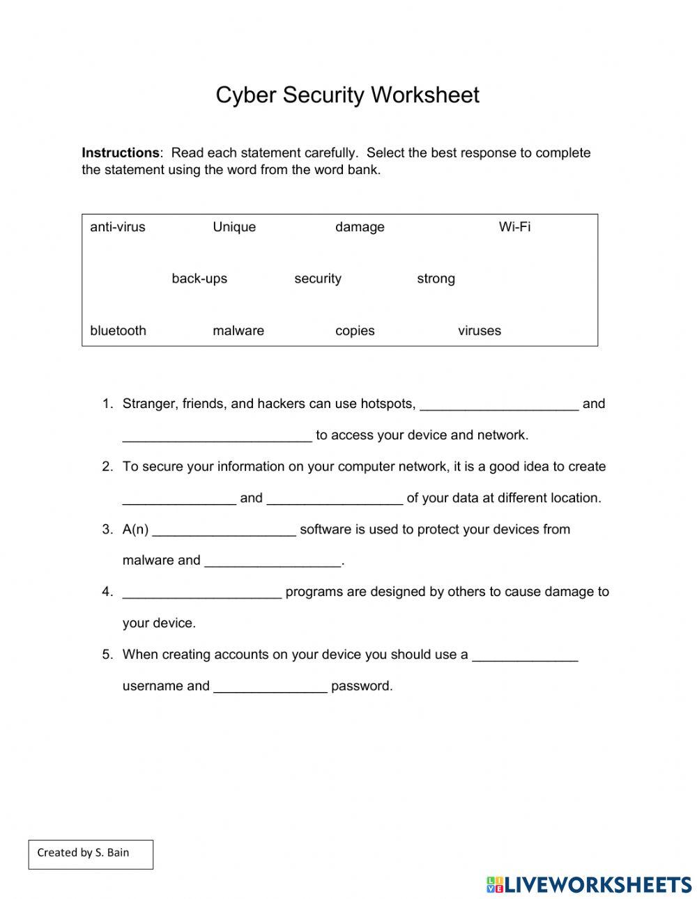 Cyber security SA worksheet online exercise for | Live Worksheets