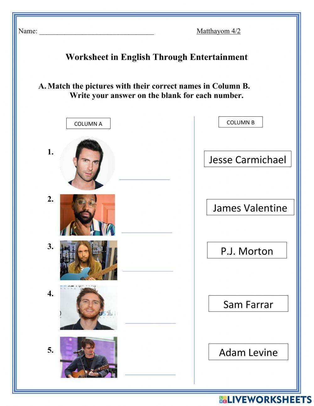 Maroon 5 Worksheet