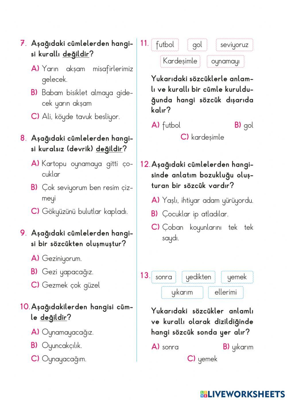 Cümle Bilgisi - Test