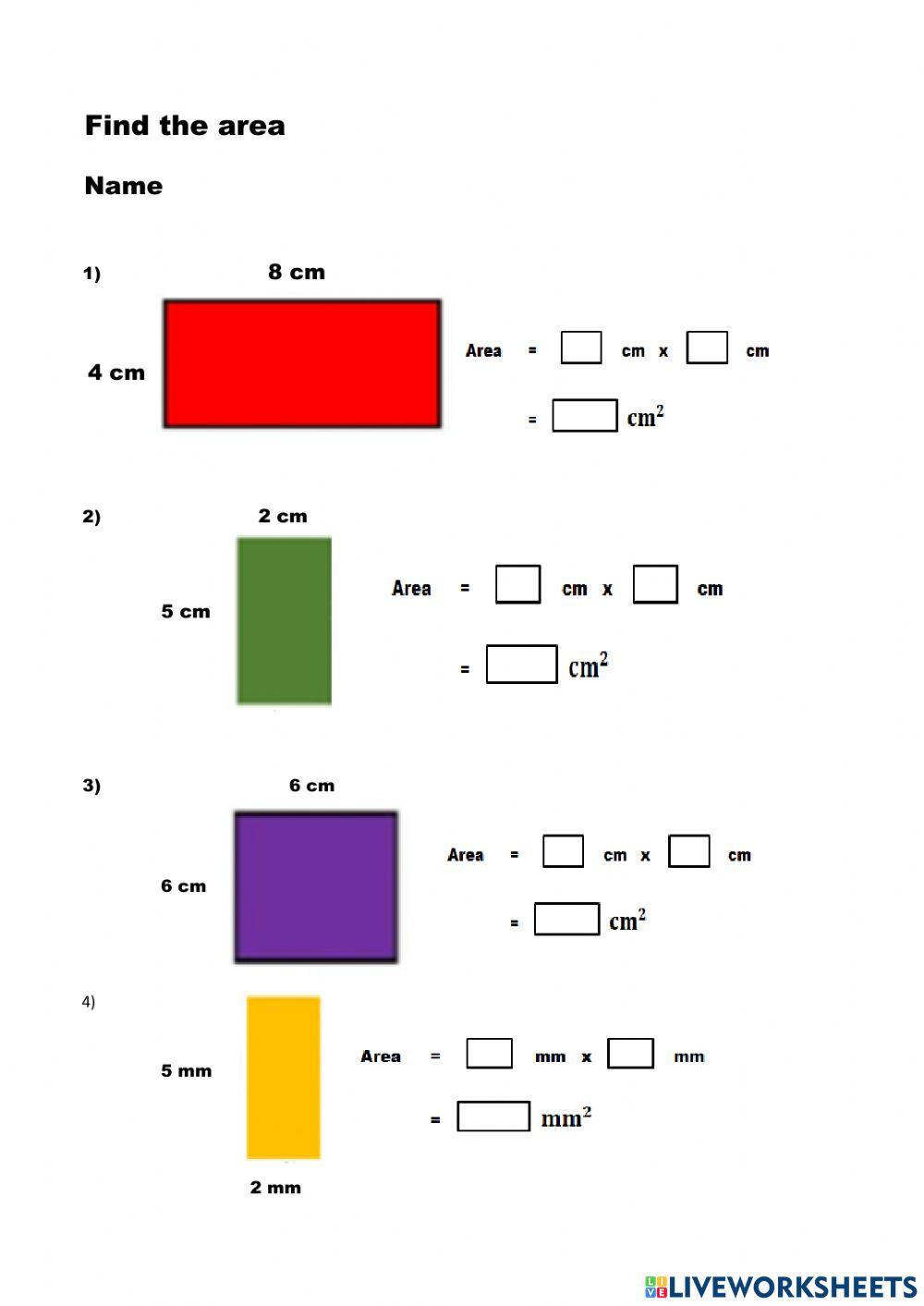 Find the area interactive worksheet | Live Worksheets