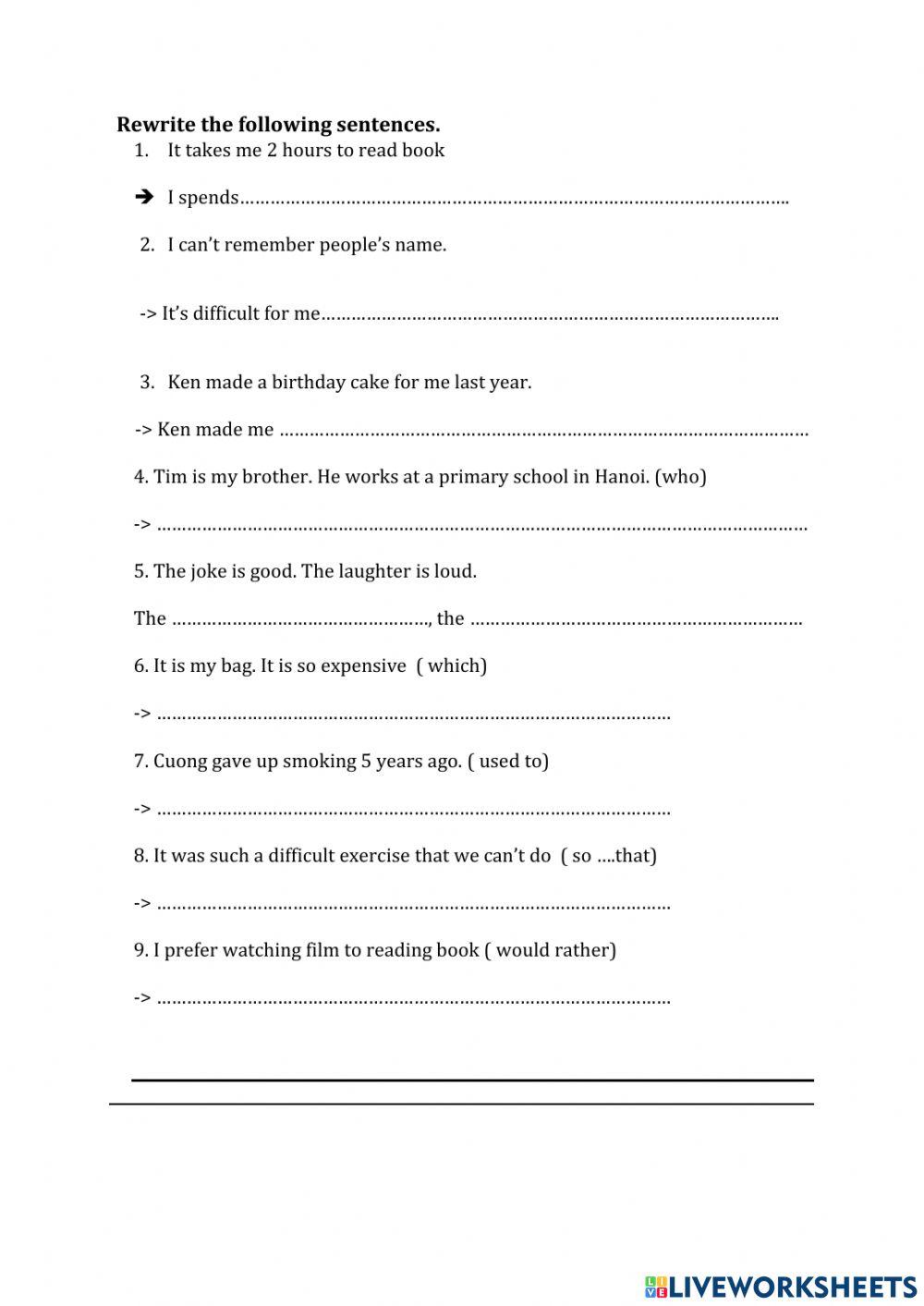 Writing Exercise Worksheets