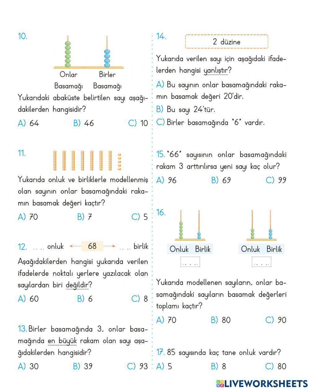 Matematik 2. Hafta Test