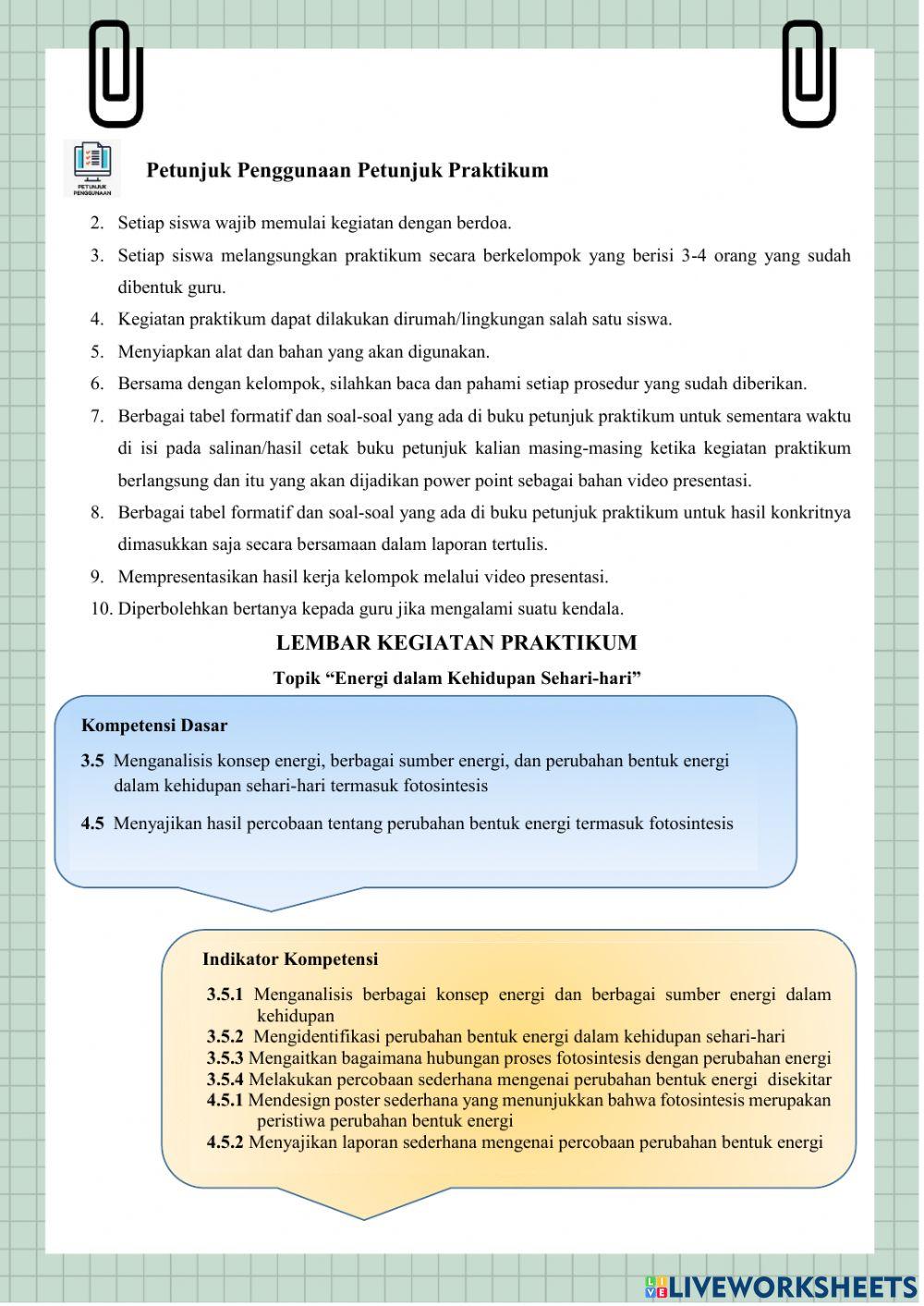 Buku petunjuk praktikum energi