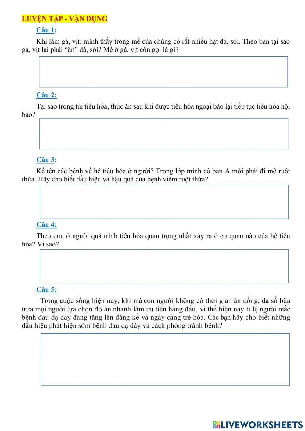 Chủ đề: Tiêu hóa ở động vật