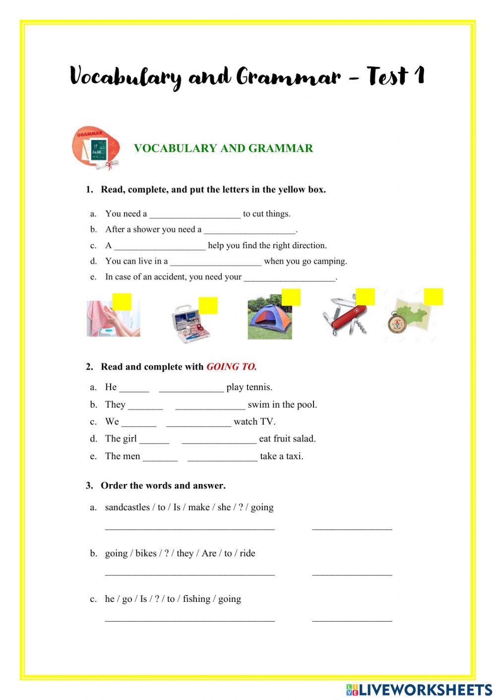 Vocabulary and grammar test 1