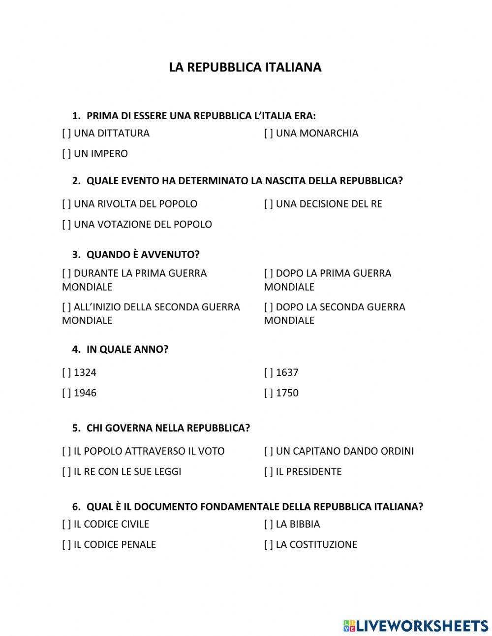 La Repubblica Italiana e il suo ordinamento