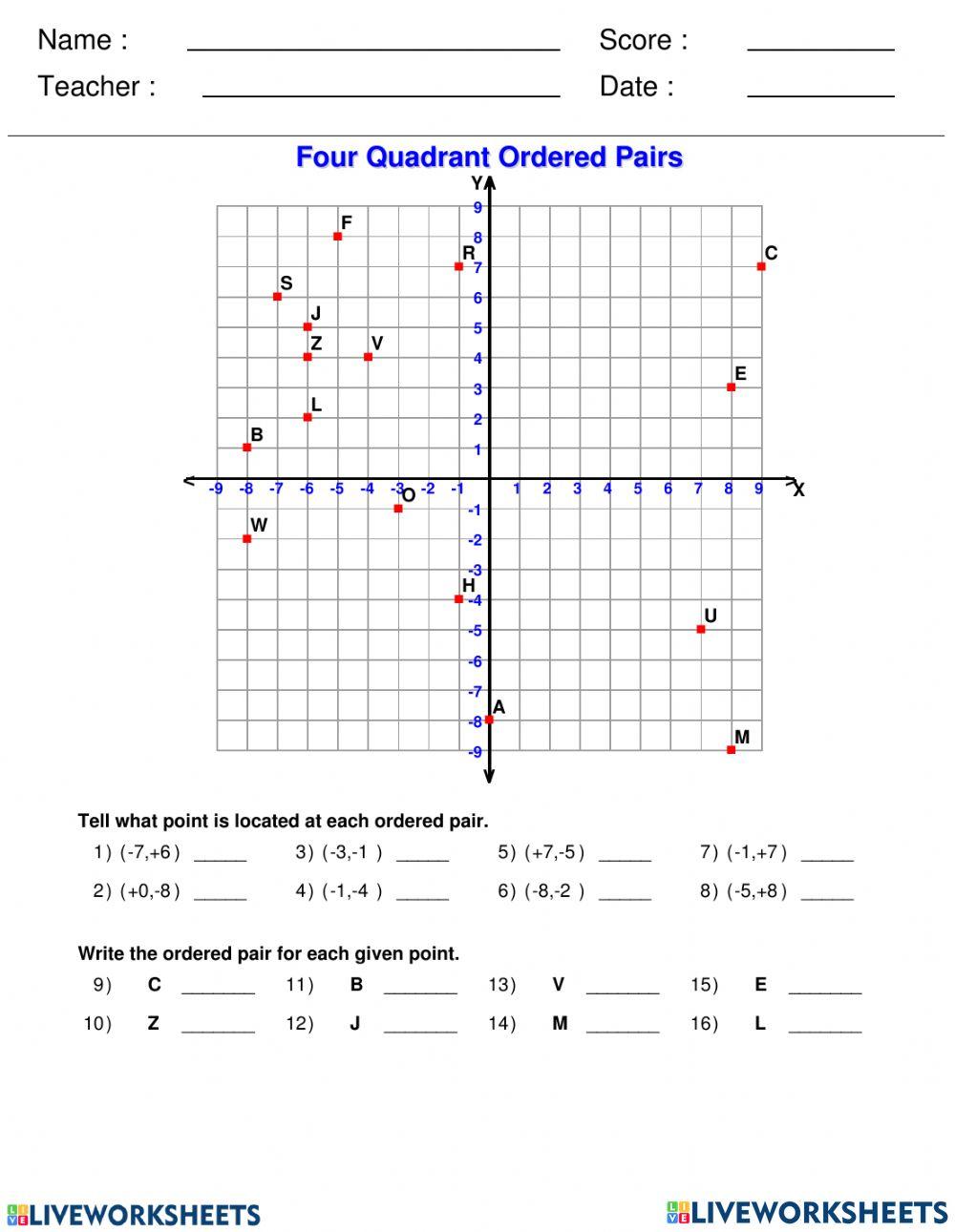 Plotting Coordinates on the Cartesian Plane online exercise for | Live ...