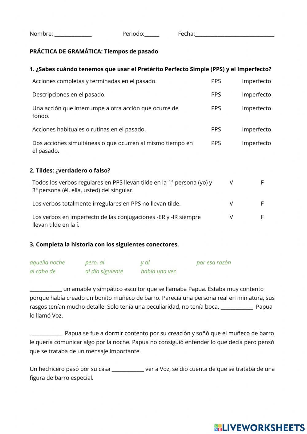 Práctica de tiempos de pasado