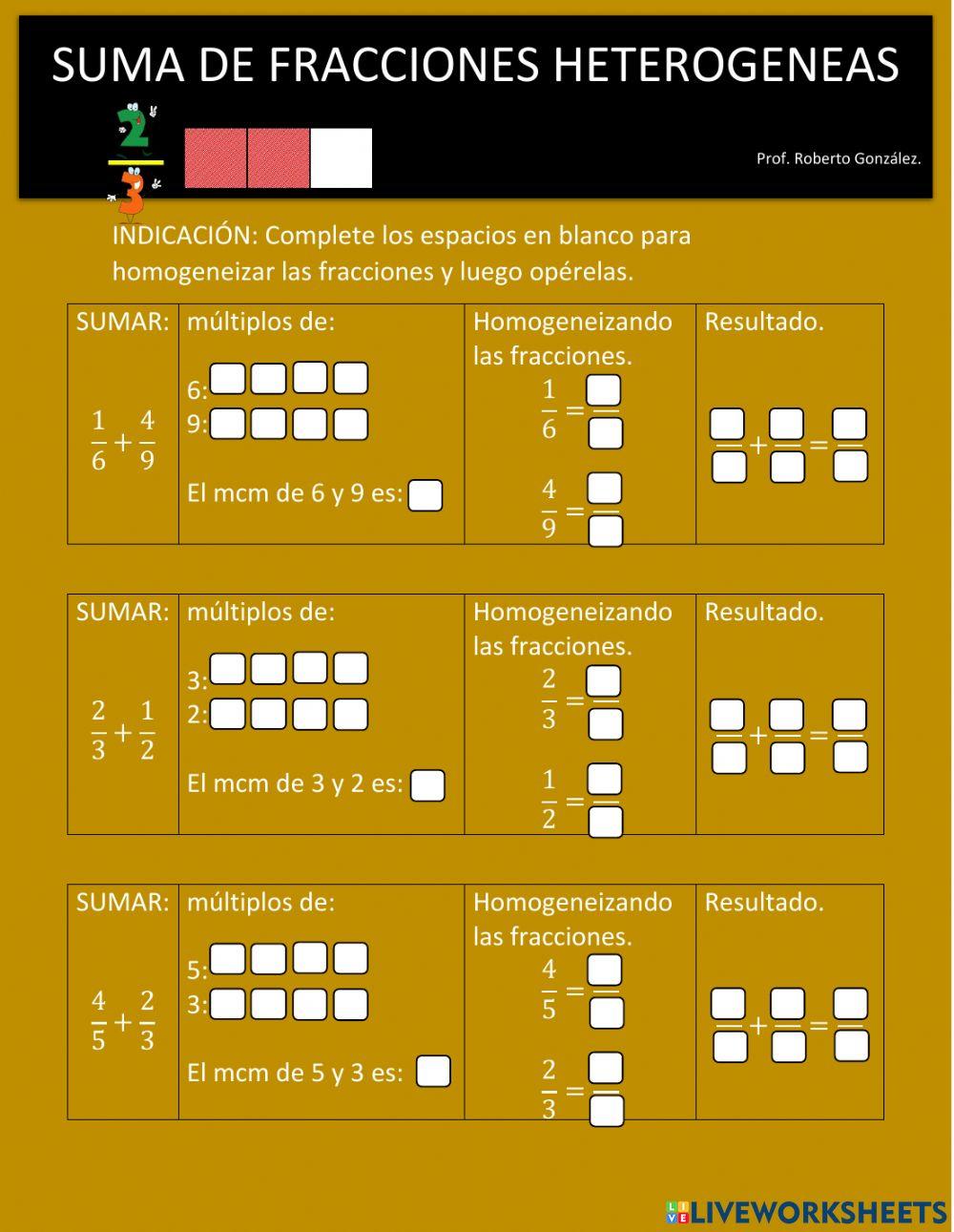 Suma de fracciones heterogeneas