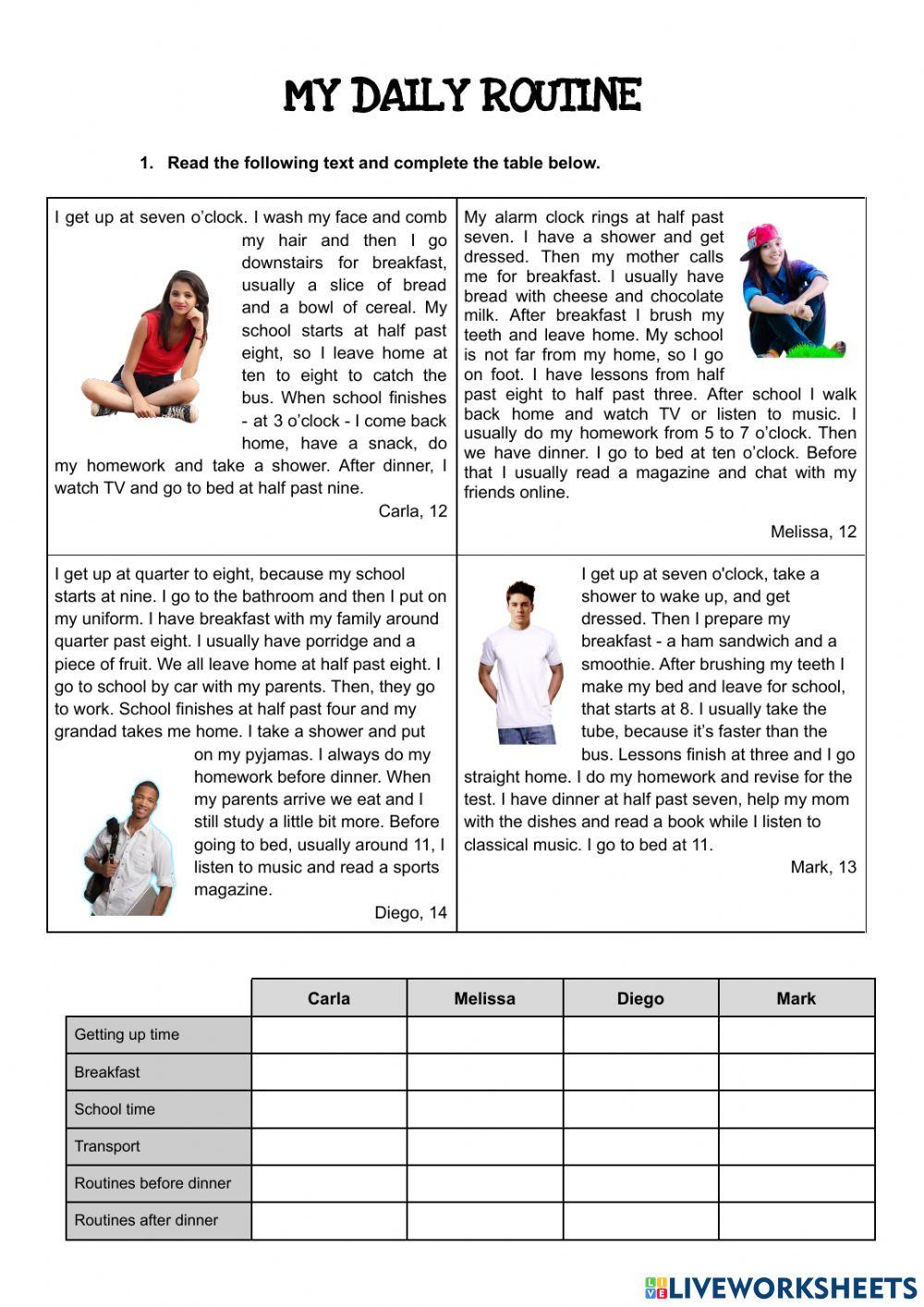 6771772 daily routines reading comprehension
