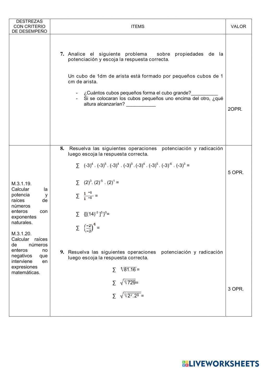 Prueba primer parcial matemática 8vo