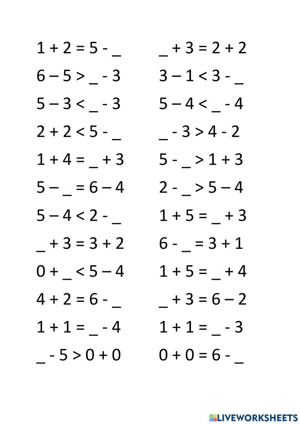 Уравнения и неравенства с числата от 0 до 6