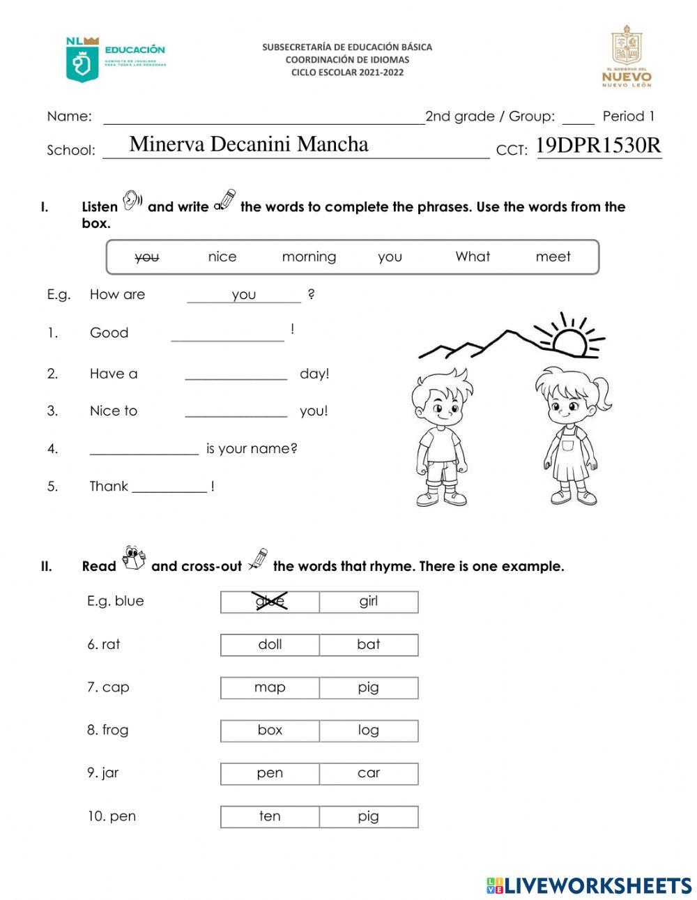 Primer Examen Trimestral 2021-2022 - Segundo Grado