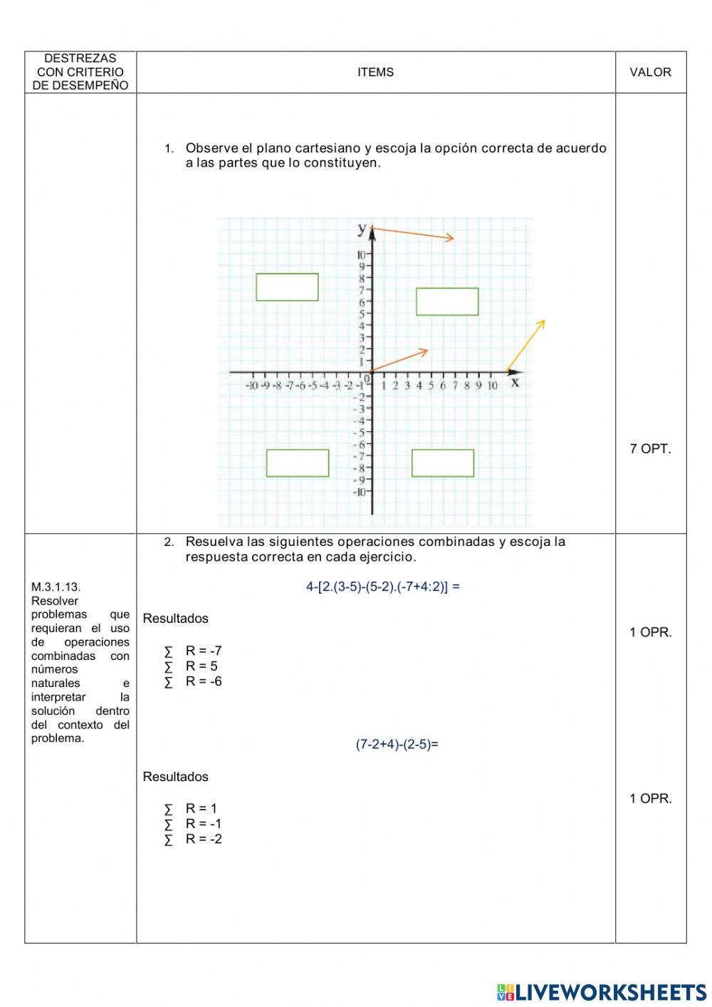 Prueba primer parcial 8vo matemática