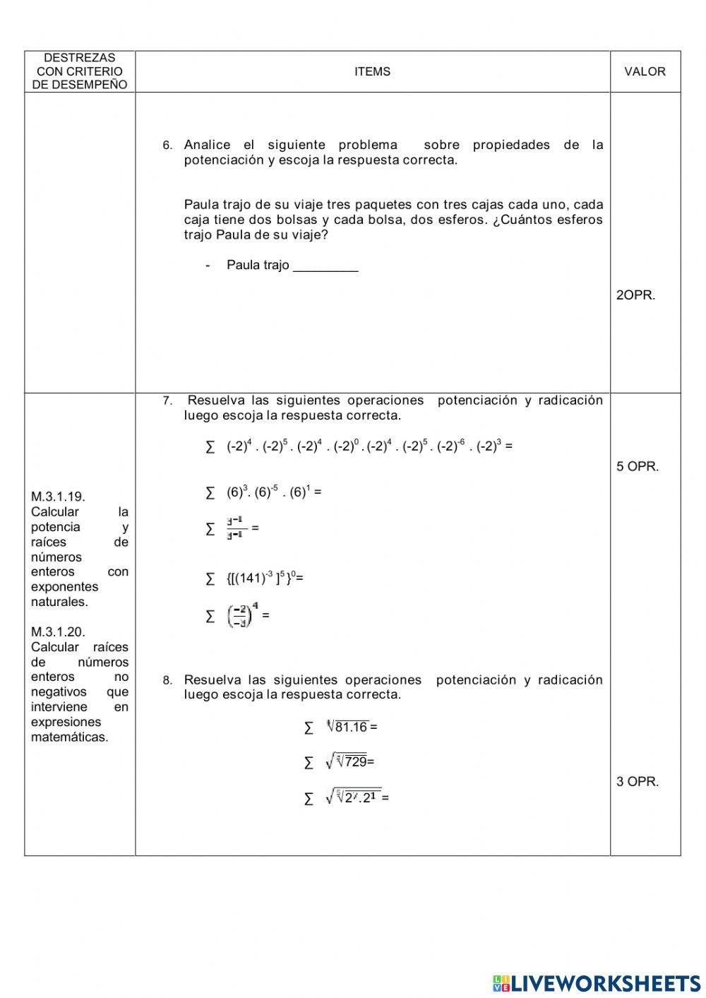 Prueba primer parcial 8vo matemática