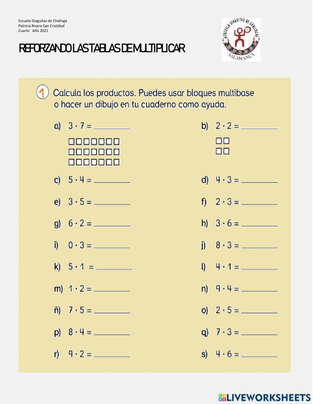 Repaso tablas de  multiplicar