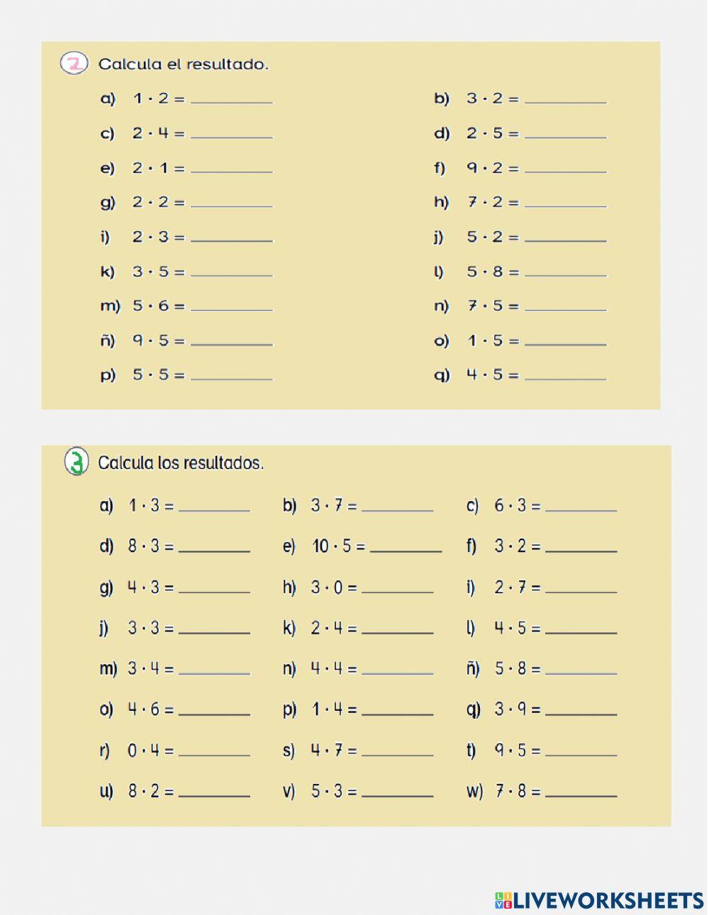 Repaso tablas de  multiplicar