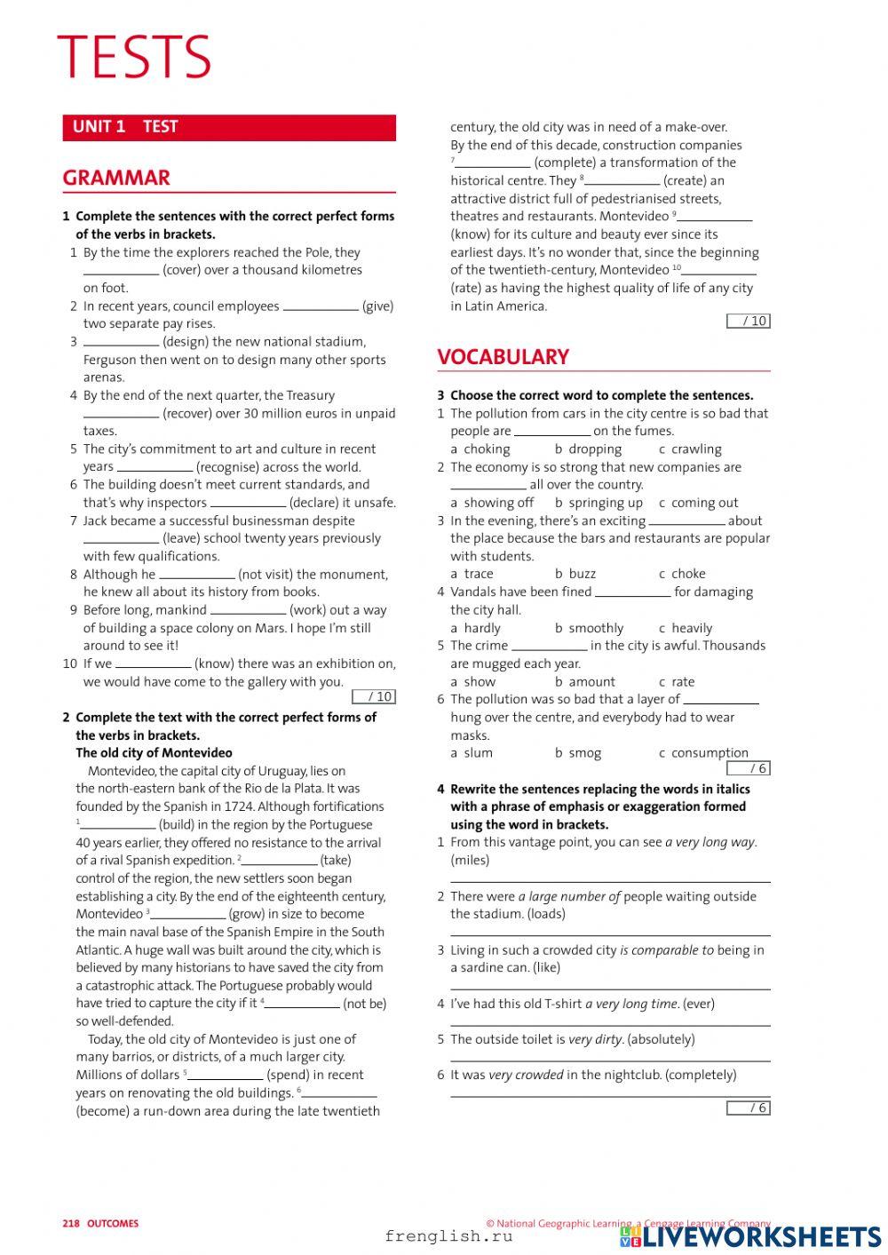 Outcomes Unit 1 Test